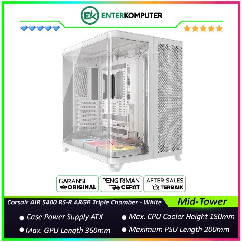 Corsair AIR 5400 RS-R ARGB Triple Chamber Mid-Tower PC Case - White - foto 1