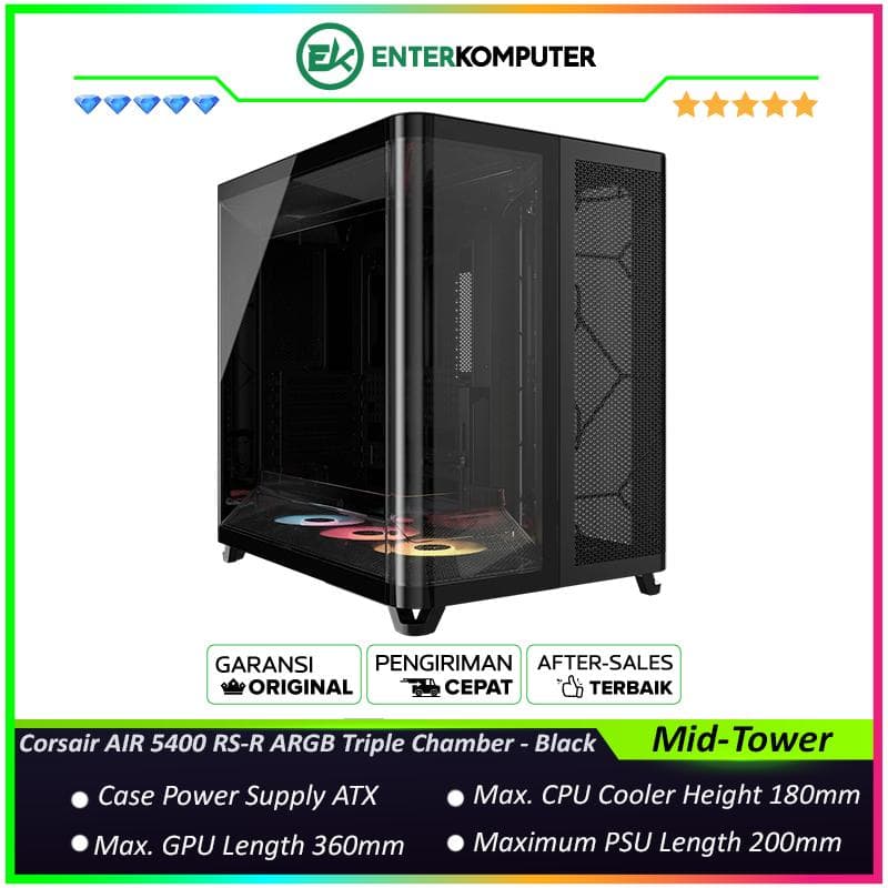Corsair AIR 5400 RS-R ARGB Triple Chamber Mid-Tower PC Case - Black - foto 1