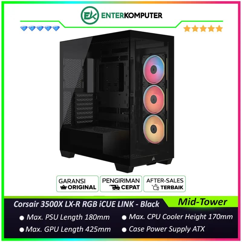 Corsair 3500X LX-R RGB iCUE LINK Mid-Tower PC Case - Black - foto 1