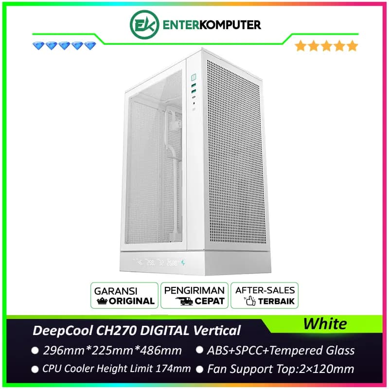 DeepCool CH270 DIGITAL WHITE Vertical M-ATX Case with Data Screen - foto 1