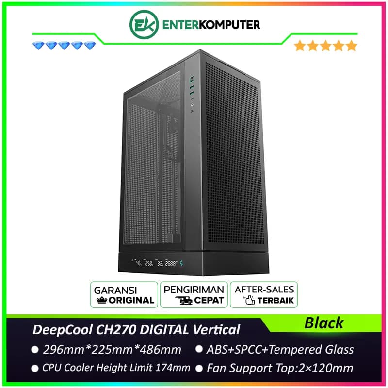 DeepCool CH270 DIGITAL Vertical M-ATX Case with Data Screen - foto 1