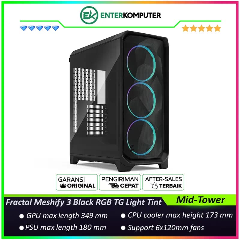 Fractal Meshify 3 Black RGB TG Light Tint - foto 1