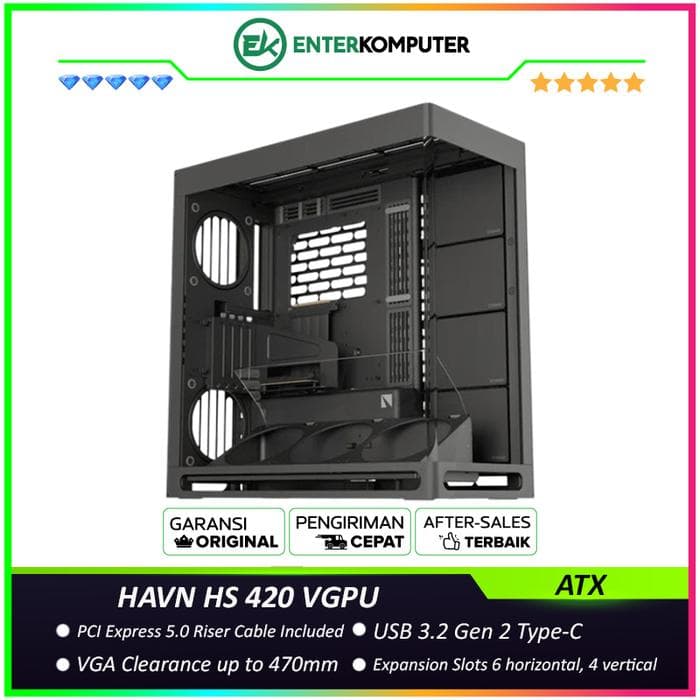 HAVN HS 420 VGPU BLACK Panoramic View Premium Mid-Tower Case - foto 1