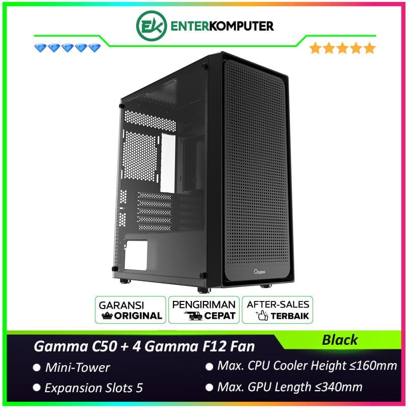 Ocypus Gamma C50 Black Dot Matrix Circular Array Case + 4 Gamma F12 Fan + Fan Spliter - foto 1