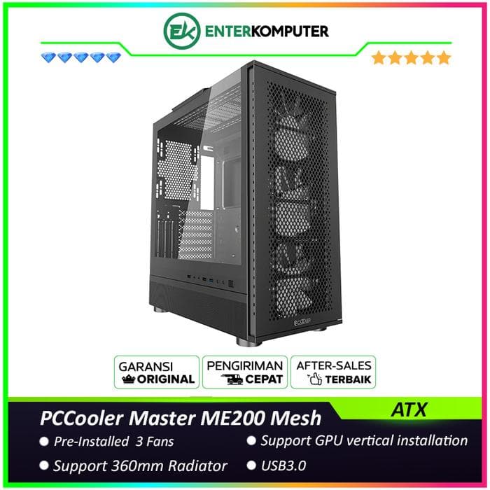 PCCooler Master ME200 Mesh Black - Tempered Glass - foto 1