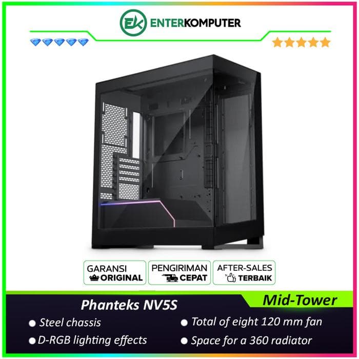 Phanteks NV5S Satin Black D-RGB Near-seamless Glass View Mid-Tower Case - foto 1