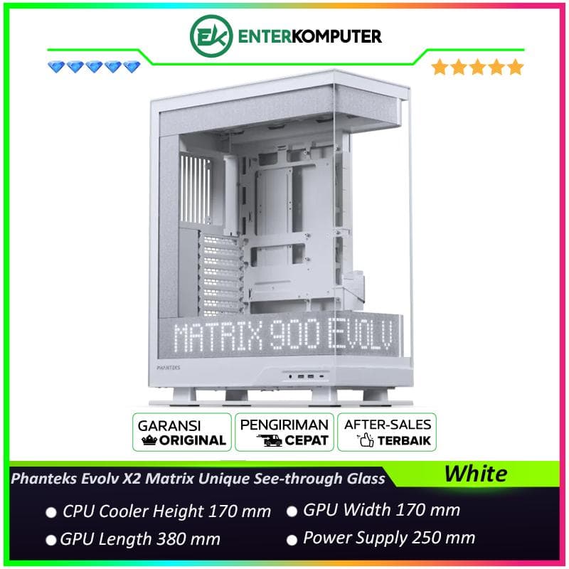 Phanteks Evolv X2 Matrix White Unique See-through Glass Mid-Tower Case - foto 1