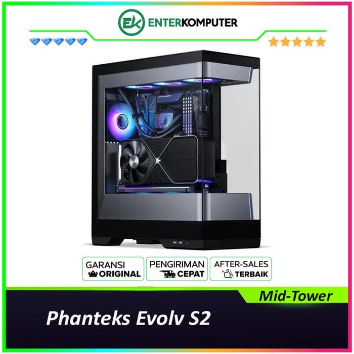 Phanteks Evolv S2 Brushed Black Unique See-through Glass Mid-Tower Case - foto 1