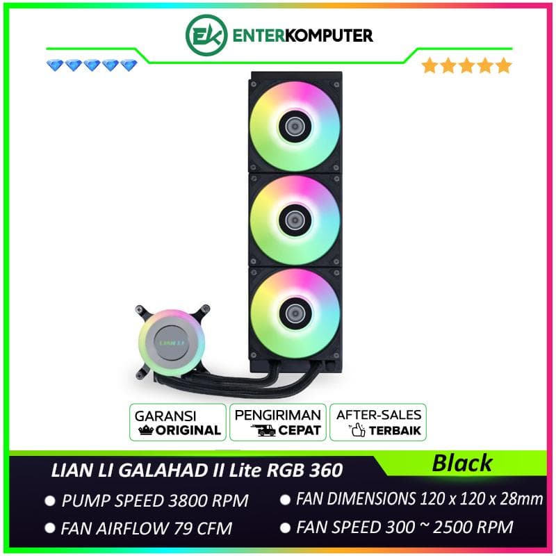 LIAN LI GALAHAD II Lite RGB 360 BLACK - AIO ARGB EXTREME COOLING - SOPHISTICATE RGB LIGHTING - ROTATABLE LOGO - EFFICIENT COOLING & SIMPLIFIED PERFORMANCE - foto 1