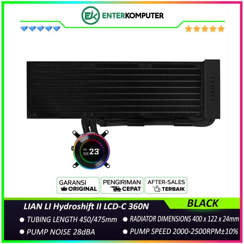 LIAN LI Hydroshift II LCD-C 360N BLACK with 2.1” IPS 60Hz LCD Screen - Enhanced Compatibility - Boldly Unique, Brilliantly Upgraded & Better Performance - Side-Mounted Design with Optimized Cable Managment - foto 1