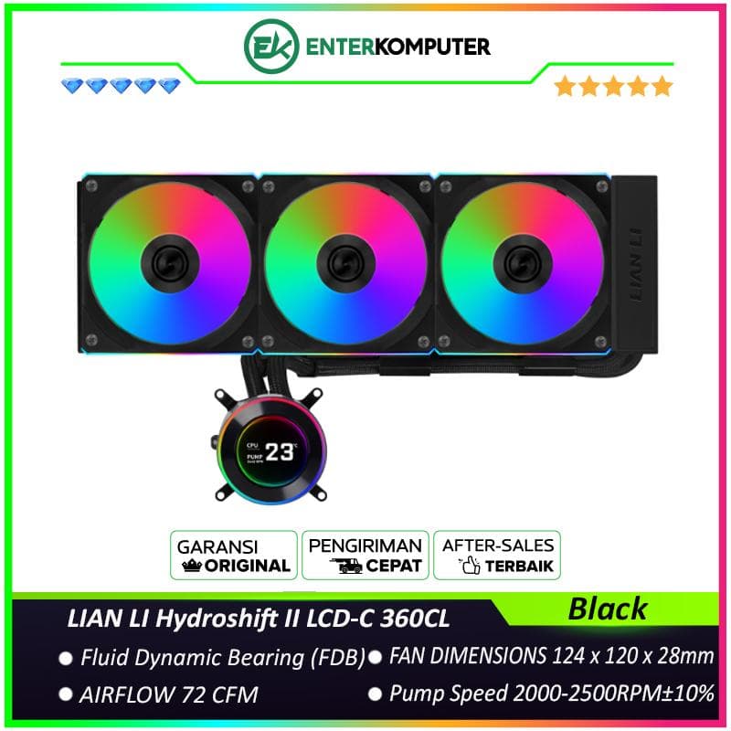 LIAN LI Hydroshift II LCD-C 360CL BLACK with 2.1” IPS 60Hz LCD Screen - Enhanced Compatibility - Boldly Unique, Brilliantly Upgraded & Better Performance - Side-Mounted Design with Optimized Cable Managment - foto 1