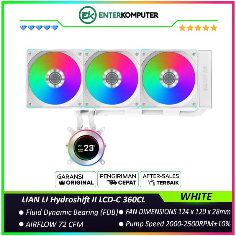 LIAN LI Hydroshift II LCD-C 360CL WHITE with 2.1” IPS 60Hz LCD Screen - Enhanced Compatibility - Boldly Unique, Brilliantly Upgraded & Better Performance - Side-Mounted Design with Optimized Cable Managment - foto 1
