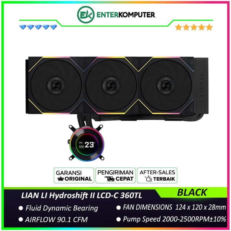 LIAN LI Hydroshift II LCD-C 360TL BLACK with 2.1” IPS 60Hz LCD Screen - Enhanced Compatibility - Boldly Unique, Brilliantly Upgraded & Better Performance - Side-Mounted Design with Optimized Cable Managment - foto 1