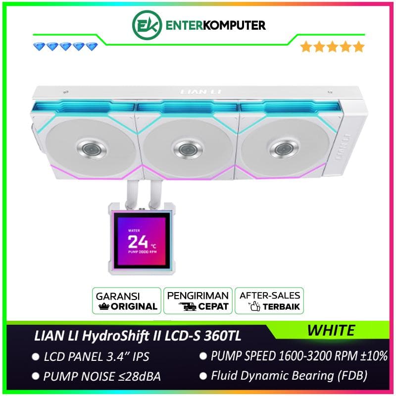 LIAN LI HydroShift II LCD-S 360TL WHITE with 3.4 IPS 60Hz LCD Screen - Improved Performance - Uniquely Cool, Now Reimagined - Magnetic Hot-swap Display - Side-Mounted Design with Optimized Cable Managment - foto 1