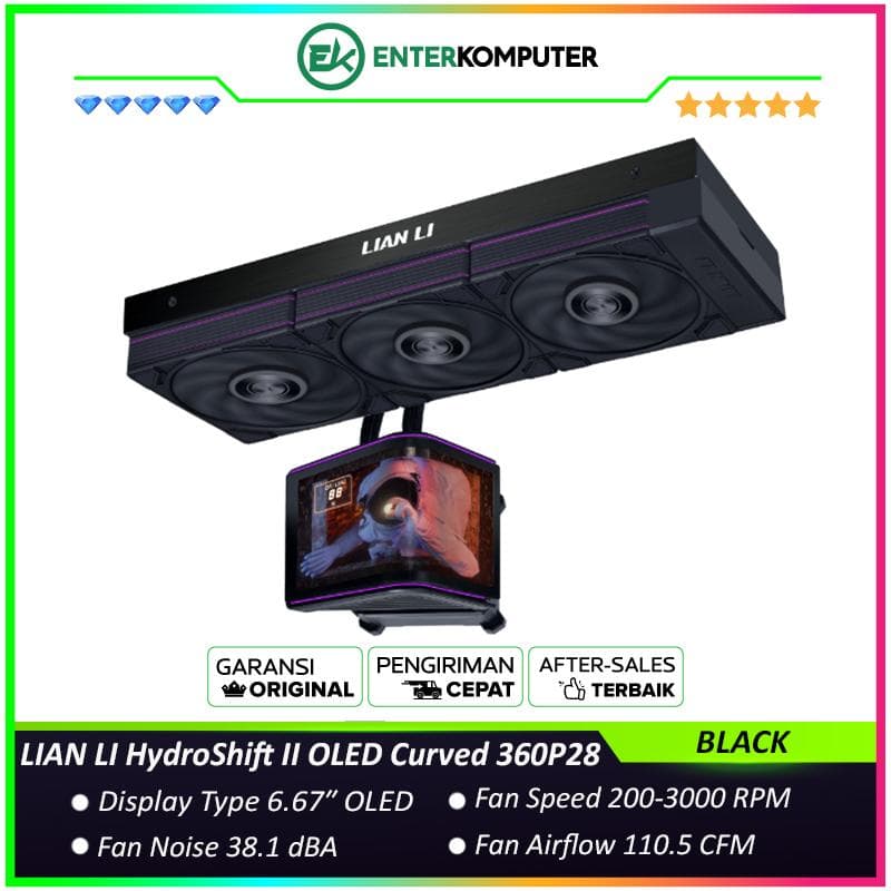 LIAN LI HydroShift II OLED Curved 360P28 BLACK with 6.67″ 2K 60Hz Curved OLED Screen - Built In 3D Effects - Boldly Unique, Brilliantly Upgraded and Performance Turbo Mode - Magnetic Hot-swap Display - Side-Mounted Design with Optimized Cable Managment - foto 1