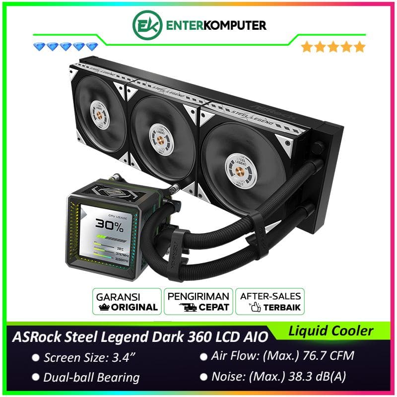 ASRock Steel Legend Dark 360 LCD AIO Liquid Cooler - foto 1