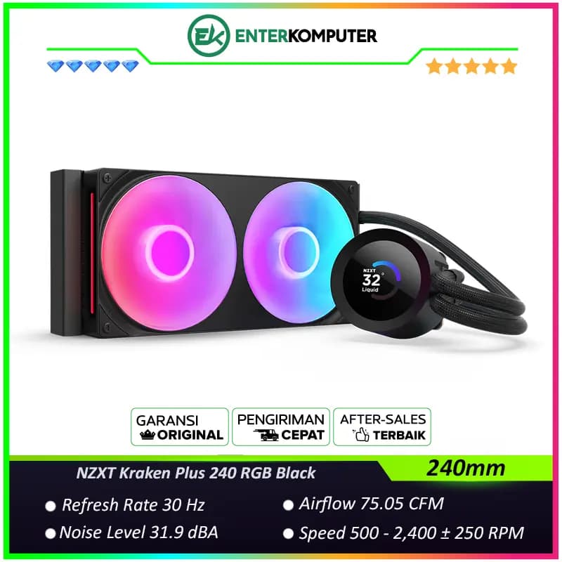 NZXT Kraken Plus 240 RGB Black 240mm RGB AIO Liquid Cooler with 1.54 LCD - foto 1