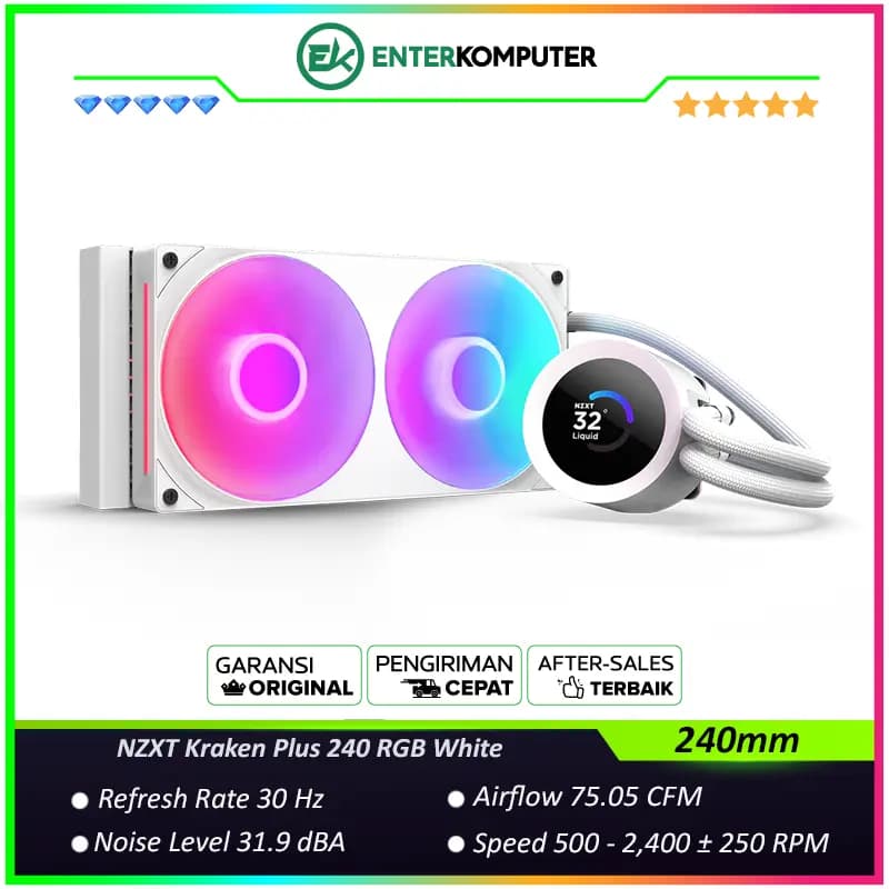 NZXT Kraken Plus 240 RGB White 240mm RGB AIO Liquid Cooler with 1.54 LCD - foto 1