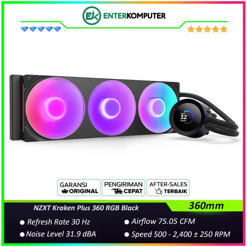 NZXT Kraken Plus 360 RGB Black 360mm RGB AIO Liquid Cooler with 1.54 LCD - foto 1