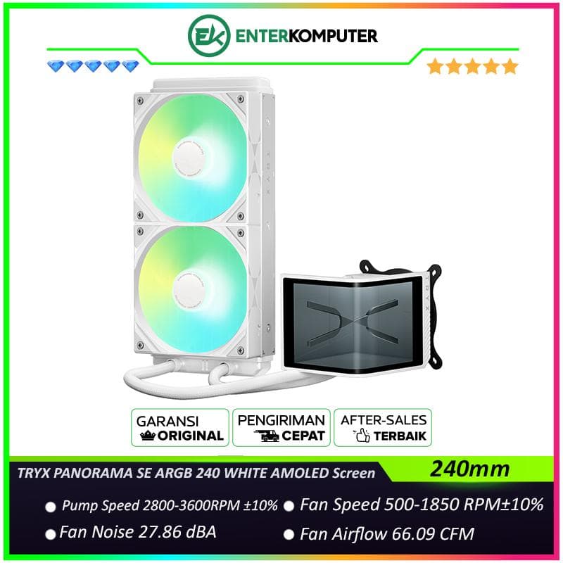 TRYX PANORAMA SE ARGB 240 WHITE Rotatable AMOLED Screen Liquid Cooler - foto 1