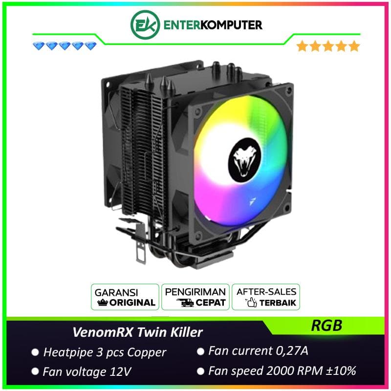 VenomRX Twin Killer Dual Fan Fixed RGB CPU Cooler - foto 1