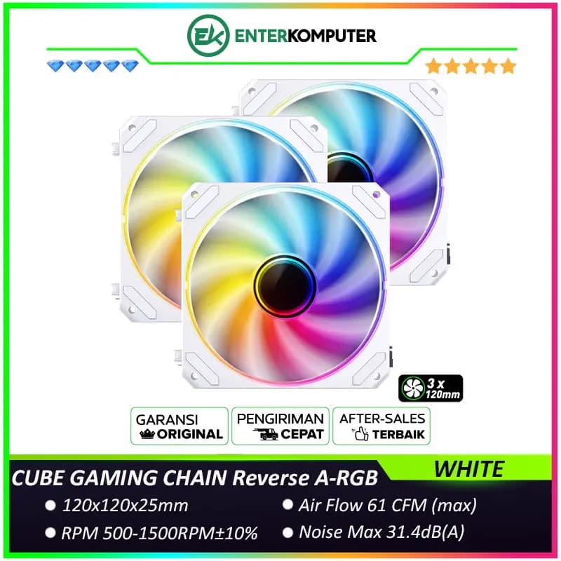 CUBE GAMING CHAIN Reverse WHITE A-RGB Fan (3 x 120MM) Wireless Connection Fan - foto 1