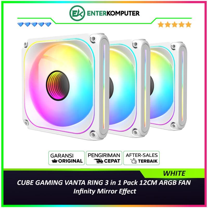 CUBE GAMING VANTA RING WHITE 3 in 1 Pack 12CM ARGB FAN - Infinity Mirror Effect - foto 1