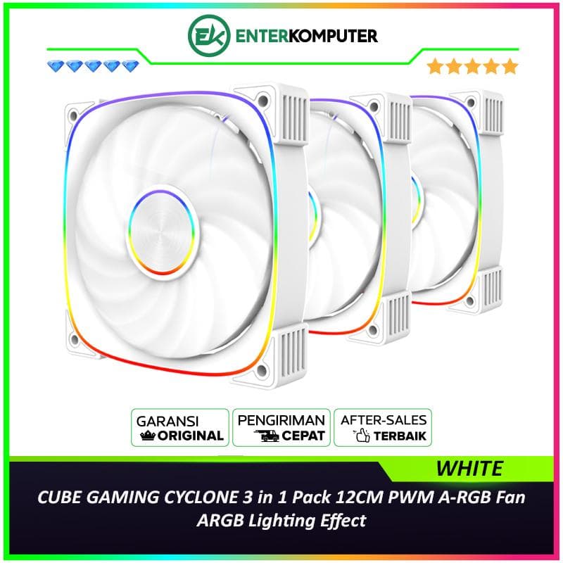 CUBE GAMING CYCLONE WHITE 3 in 1 Pack 12CM PWM A-RGB Fan - ARGB Lighting Effect - foto 1
