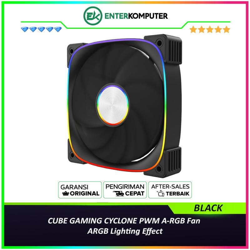 CUBE GAMING CYCLONE BLACK PWM A-RGB Fan - ARGB Lighting Effect - foto 1