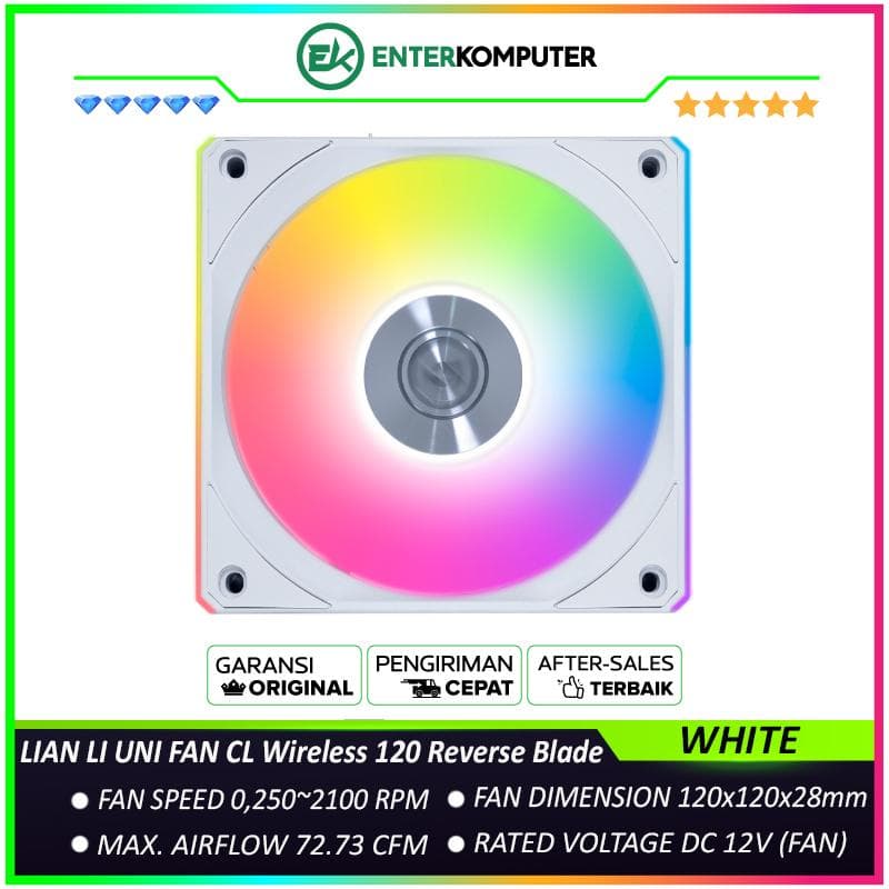LIAN LI UNI FAN CL Wireless 120 Reverse Blade WHITE Single Pack - Two ARGB Light Zones - Balanced Performance with Quiet Operation - 12RCL1W1W - foto 1