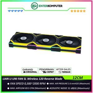 LIAN LI UNI FAN SL Wireless 120 Reverse Blade BLACK Triple Pack with Controller - Two Light Zones for An Enhanced Visual Experience - 12RSL1W3B - foto 1