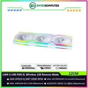 LIAN LI UNI FAN SL Wireless 120 Reverse Blade WHITE Triple Pack with Controller - Two Light Zones for An Enhanced Visual Experience - 12RSL1W3W - foto 1