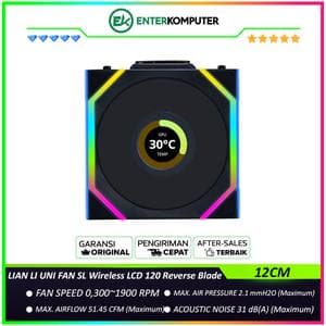 LIAN LI UNI FAN SL Wireless LCD 120 Reverse Blade BLACK Single Pack with 1.6” LCD SCREEN - Two Light Zones for An Enhanced Visual Experience - 12RSLLCD1W1B - foto 1
