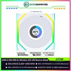 LIAN LI UNI FAN SL Wireless LCD 120 Reverse Blade WHITE Single Pack with 1.6” LCD SCREEN - Two Light Zones for An Enhanced Visual Experience - 12RSLLCD1W1W - foto 1