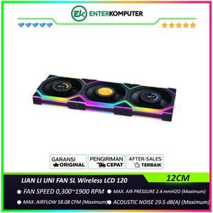 LIAN LI UNI FAN SL Wireless LCD 120 BLACK Triple Pack with 1.6” LCD SCREEN & Controller - Two Light Zones for An Enhanced Visual Experience - 12SLLCD1W3B - foto 1