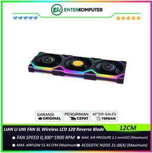 LIAN LI UNI FAN SL Wireless LCD 120 Reverse Blade BLACK Triple Pack with 1.6” LCD SCREEN & Controller - Two Light Zones for An Enhanced Visual Experience - 12RSLLCD1W3B - foto 1