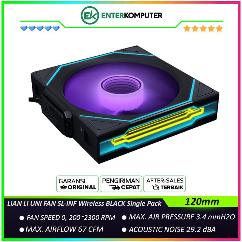 LIAN LI UNI FAN SL-INF Wireless 120 BLACK Single Pack - Three Light Zones - Asymmetrical Infinity Mirror Design - 12SLIN1W1B - foto 1