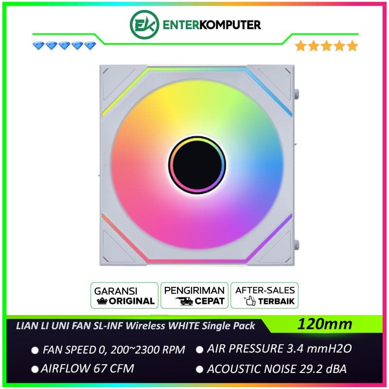 LIAN LI UNI FAN SL-INF Wireless 120 WHITE Single Pack - Three Light Zones - Asymmetrical Infinity Mirror Design - 12SLIN1W1W - foto 1