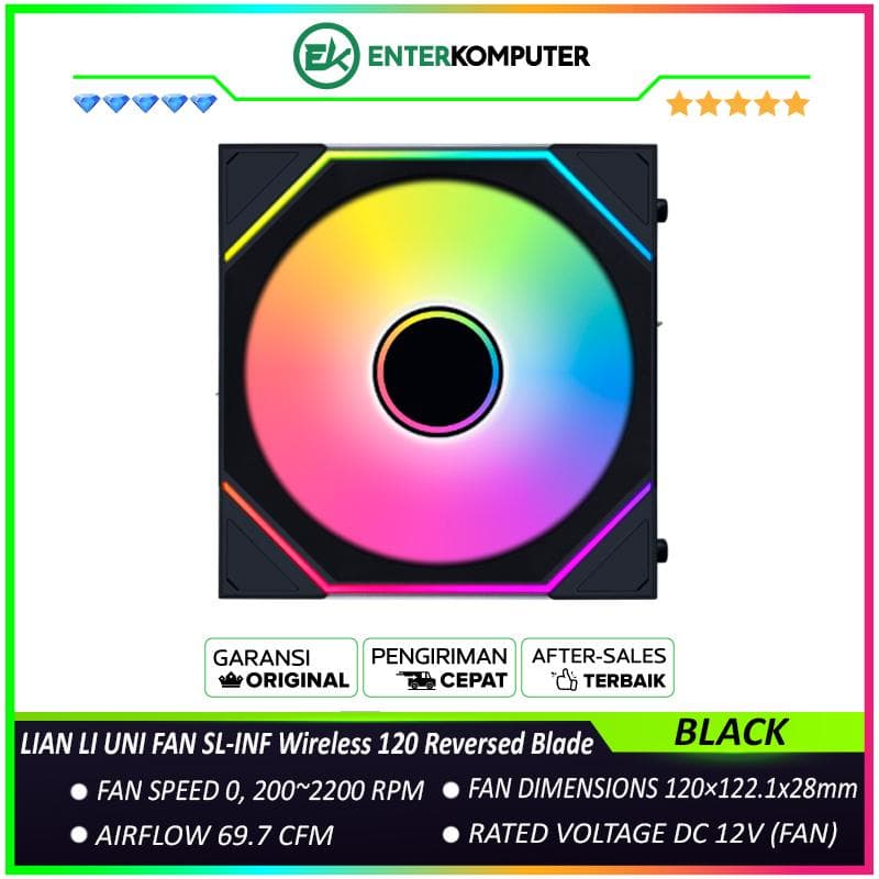 LIAN LI UNI FAN SL-INF Wireless 120 Reversed Blade BLACK Single Pack - Three Light Zones - Asymmetrical Infinity Mirror Design - 12RSLIN1W1B - foto 1