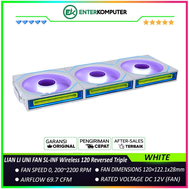 LIAN LI UNI FAN SL-INF Wireless 120 Reversed Blade WHITE Triple Pack - Three Light Zones - Asymmetrical Infinity Mirror Design - 12RSLIN1W3W - foto 1