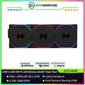 LIAN LI UNI FAN TL 120 Wireless BLACK Triple Pack with Controller - Two Light Zones for An Enhanced Visual Experience - Noise-Optimized and Performance-Oriented Fan - 12TL1W3B - foto 1