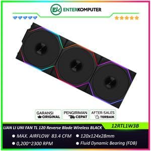 LIAN LI UNI FAN TL 120 Reverse Blade Wireless BLACK Triple Pack with Controller - Two Light Zones for An Enhanced Visual Experience - Noise-Optimized and Performance-Oriented Fan - 12RTL1W3B - foto 1