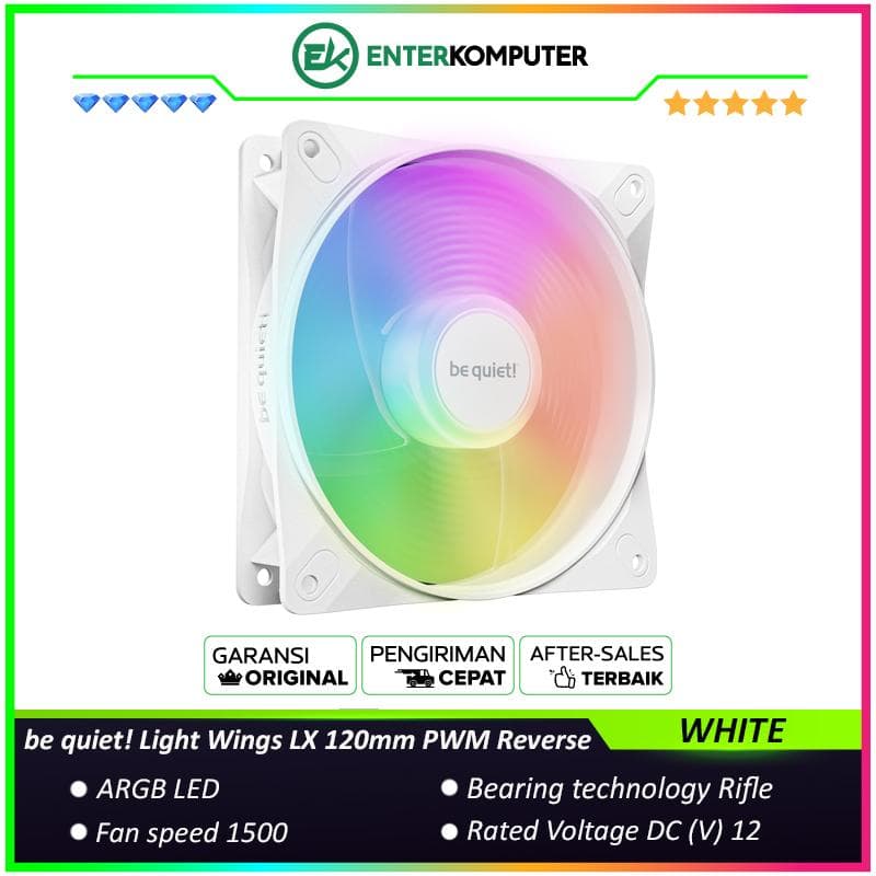 be quiet! Light Wings LX 120mm PWM Reverse White - Great Performance and Impressive Lighting - ARGB Connection Cable with Daisy Chain Option - foto 1