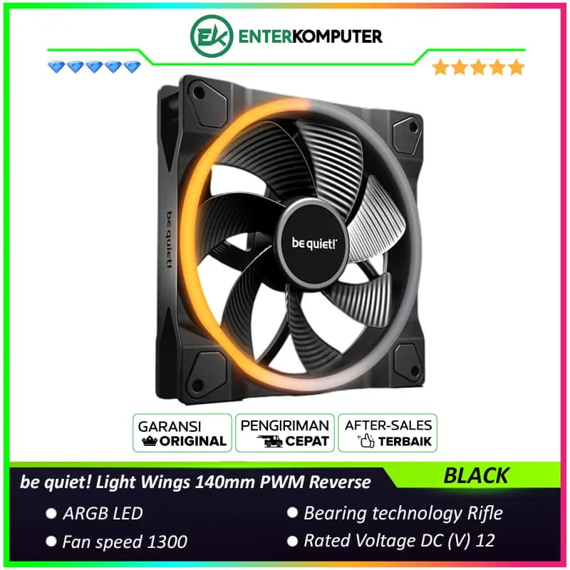 be quiet! Light Wings 140mm PWM Reverse Black - Impressive Lighting and Superior Cooling - Very Quiet Operation with Max. 25.5dB(A) - foto 1