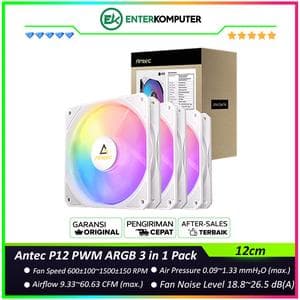 Antec P12 PWM ARGB WHITE 3 in 1 Pack with ARGB & PWM 1-to-3 Splitter Cables - 12CM ARGB PWM FAN - foto 1