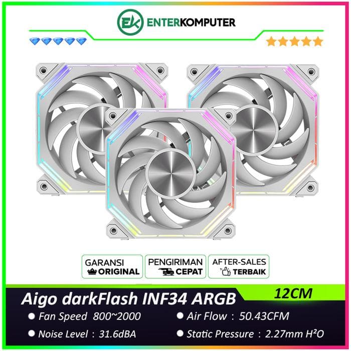 Aigo darkFlash INF34 ARGB White 12CM PWM Fan (3 Fan) - foto 1
