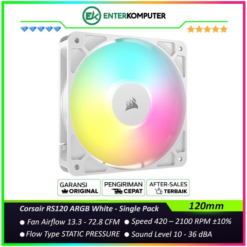 Corsair RS120 ARGB White 120mm PWM Fan - Single Pack - foto 1