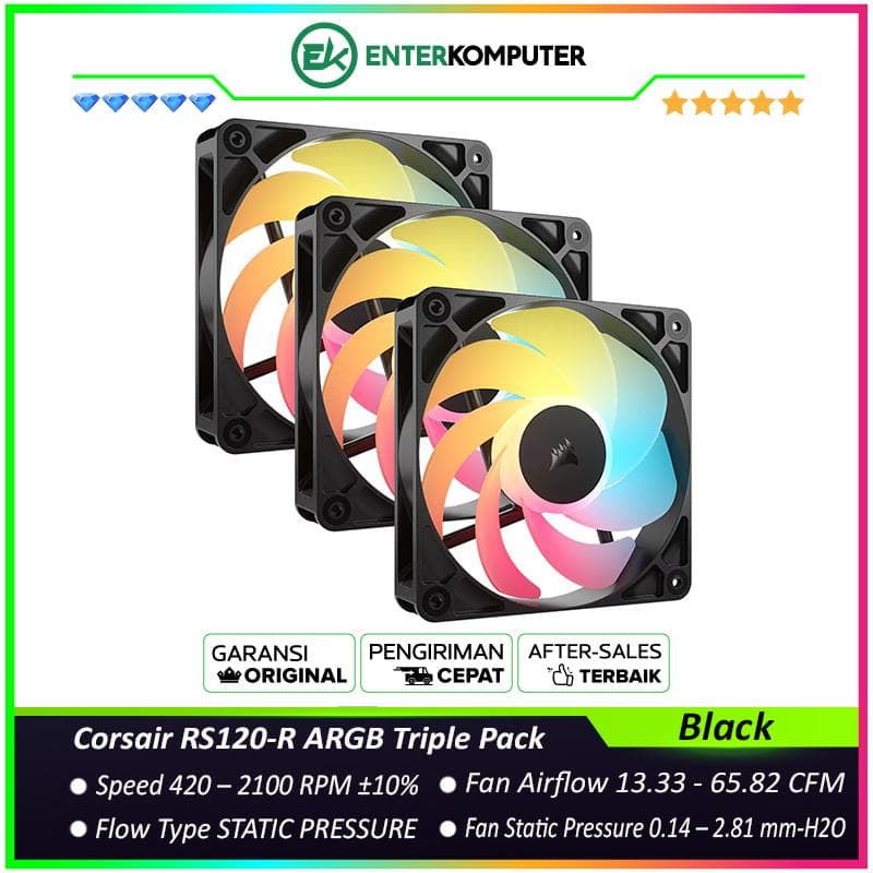 Corsair RS120-R ARGB 120mm PWM Reverse Fan - Triple Pack - foto 1