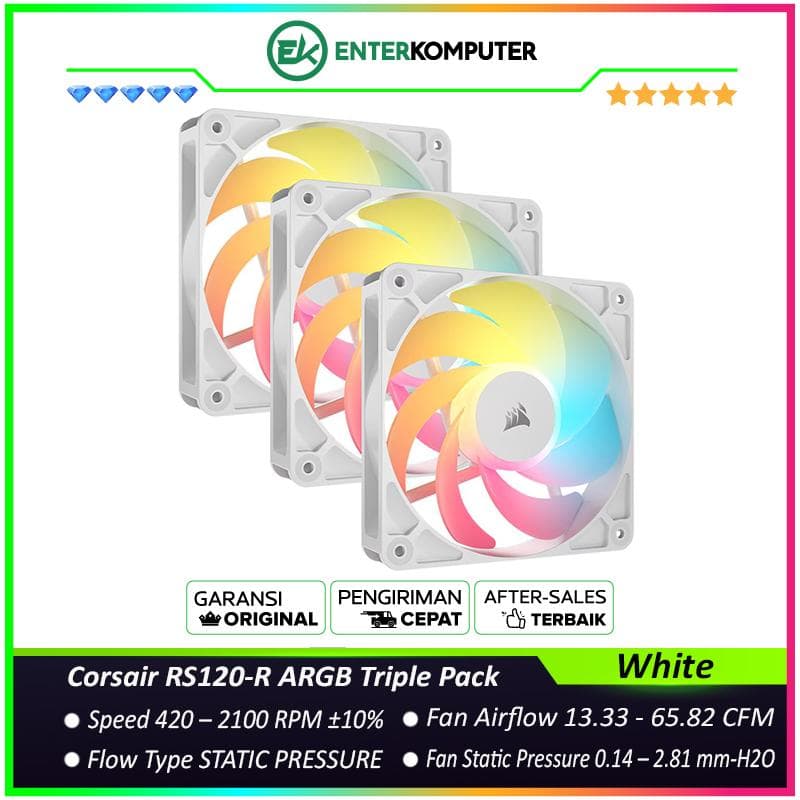 Corsair RS120-R ARGB White 120mm PWM Reverse Fan - Triple Pack - foto 1