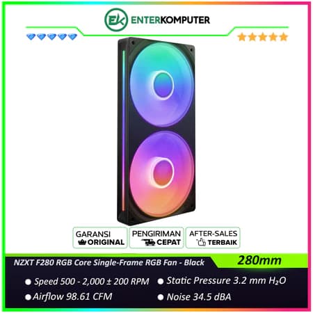 NZXT F280 RGB Core 280mm Single-Frame RGB Fan - Black - foto 1